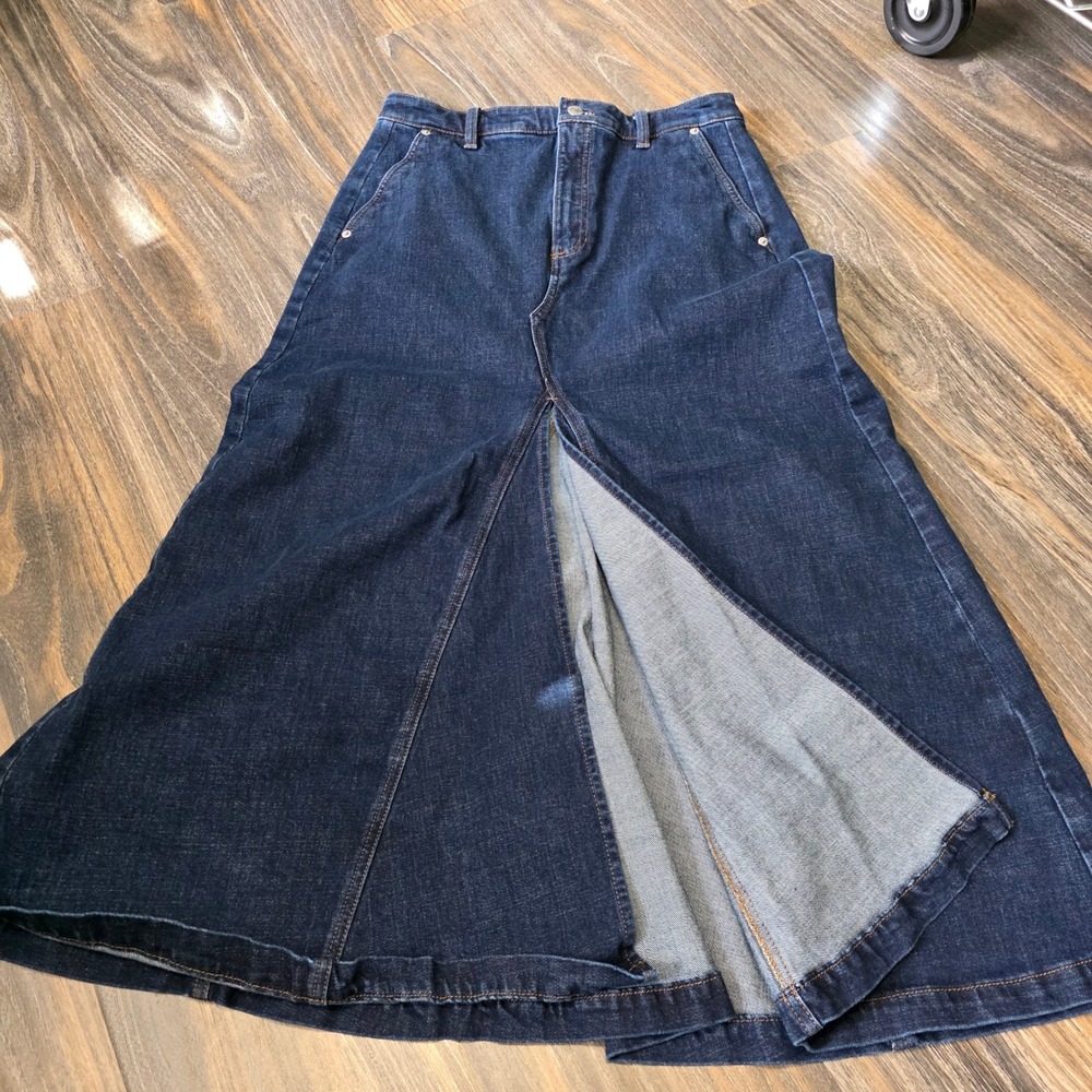 Banana Republic Washwell Dark Wash Denim Maxi Skirt Front Slit Indigo Size 6